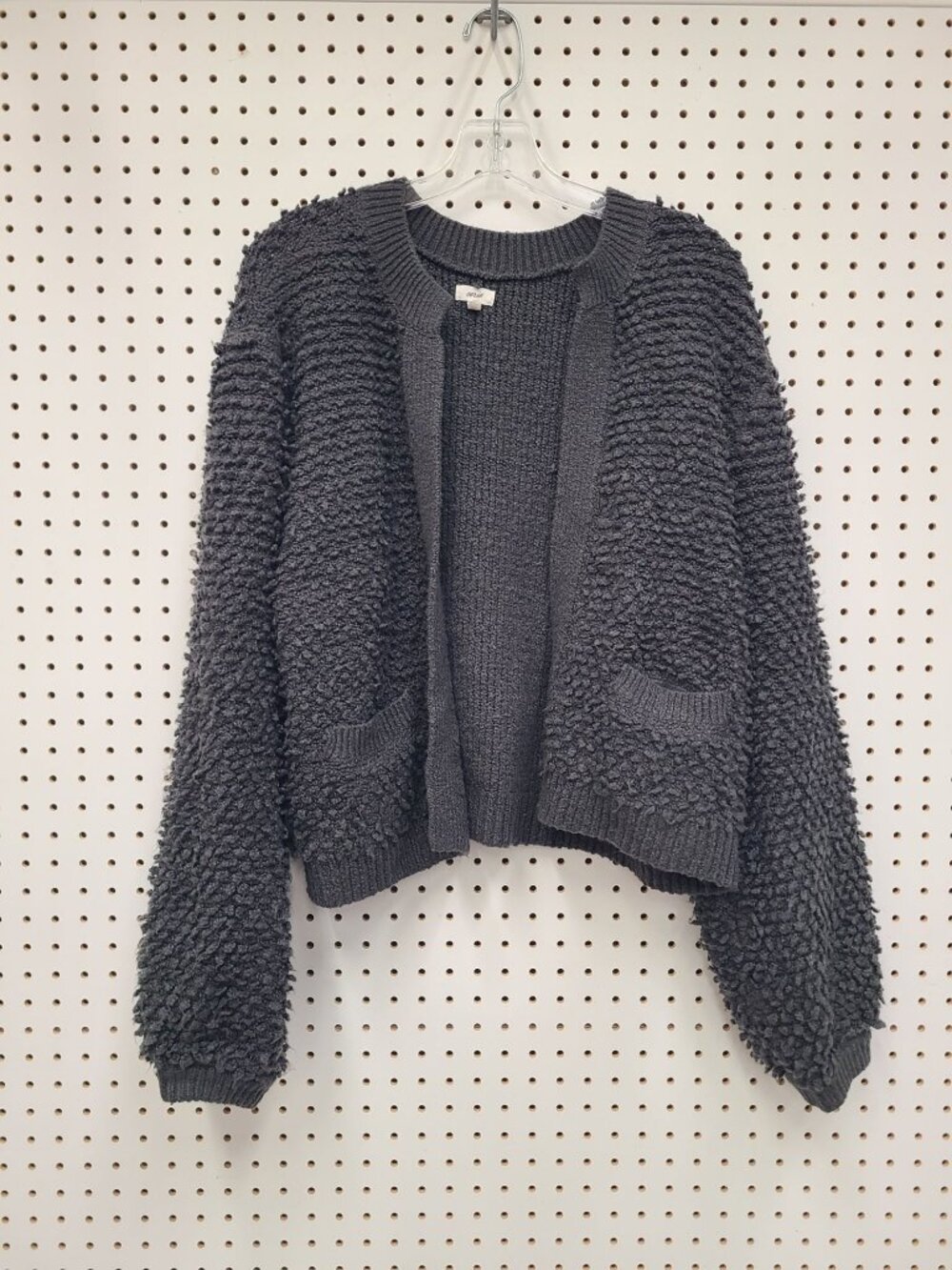 Aerie Womens Textured Open Front Cardigan Sweater Dark Gray Size L